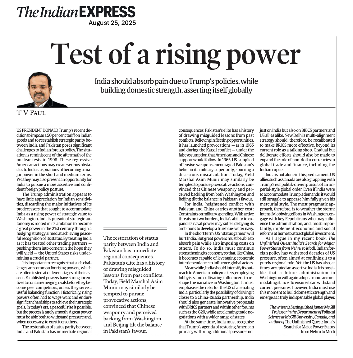 Test Of a Rising Power